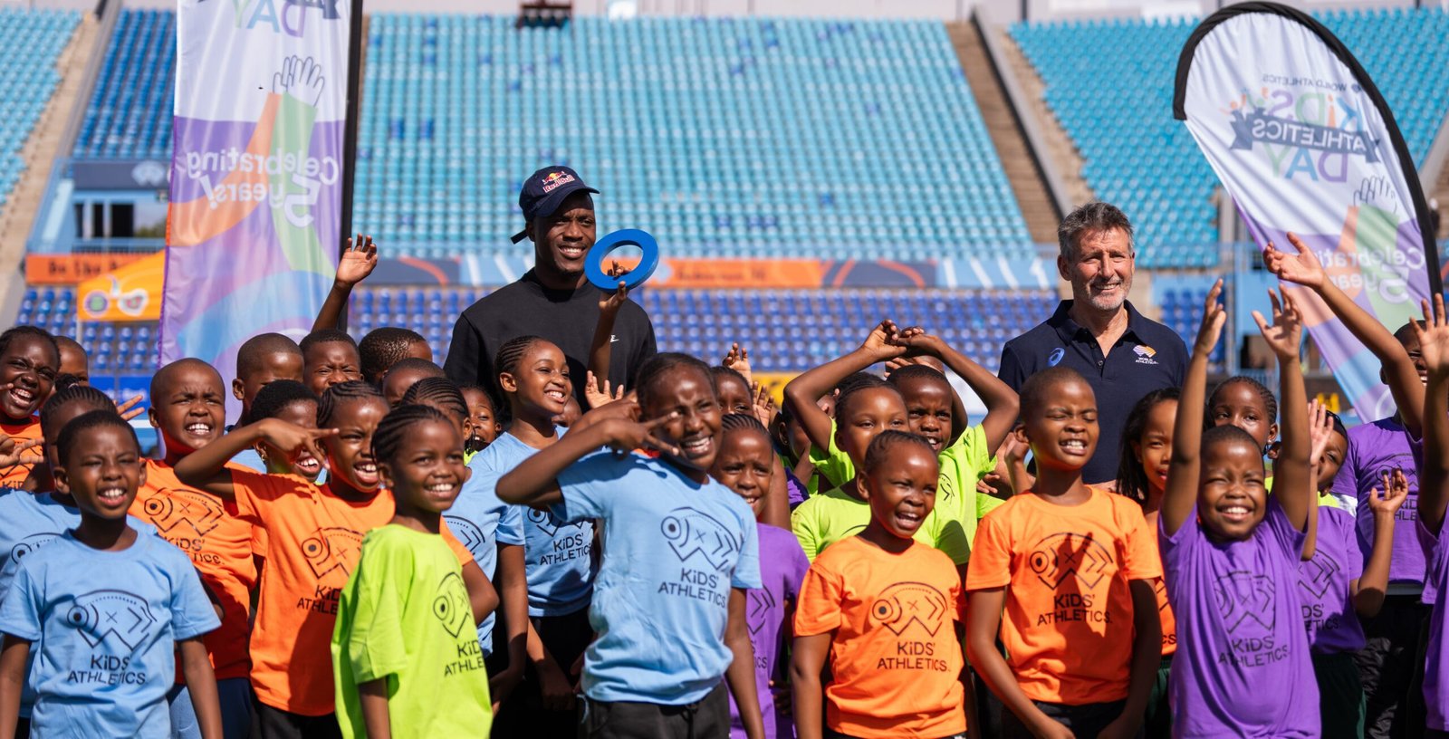 Botswana’s 200m Olympic champion Letsile Tebogo encourages local children to be active