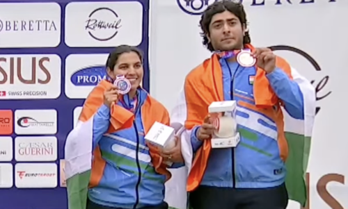 Read more about the article ISSF World Cup Shotgun: Indian pair of Neeru Dhanda and Vivaan Kapoor win bronze in trap mixed event in Almaty